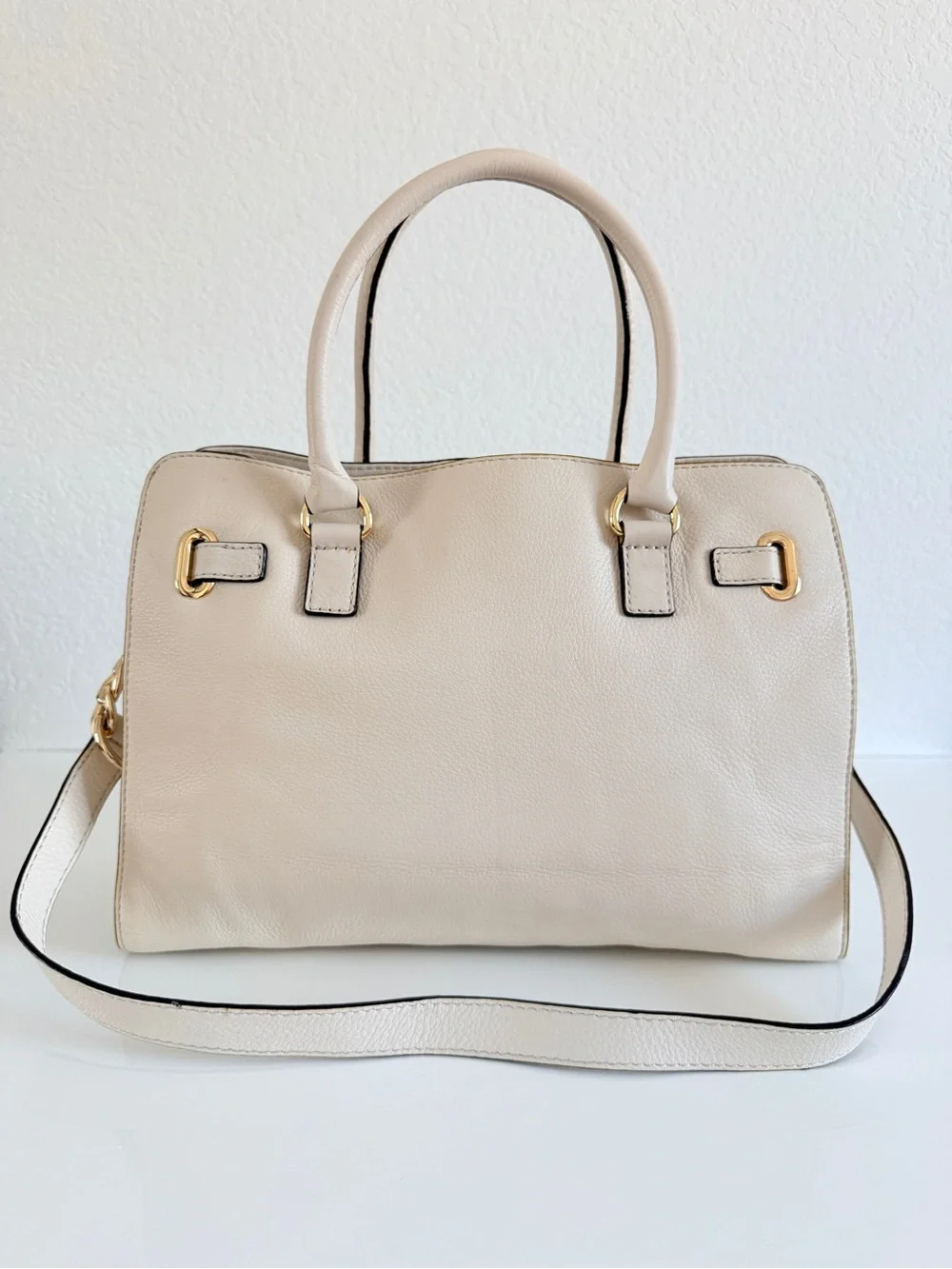 Michael Kors Cream Leather Satchel with Gold Hardware